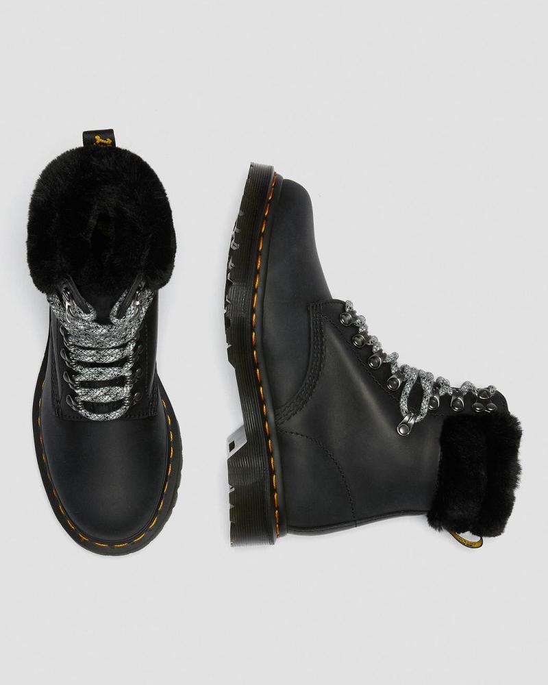 Women's Dr Martens 1460 Serena Collar Faux Fur Lined Lace Up Boots Black | AU 199CTV